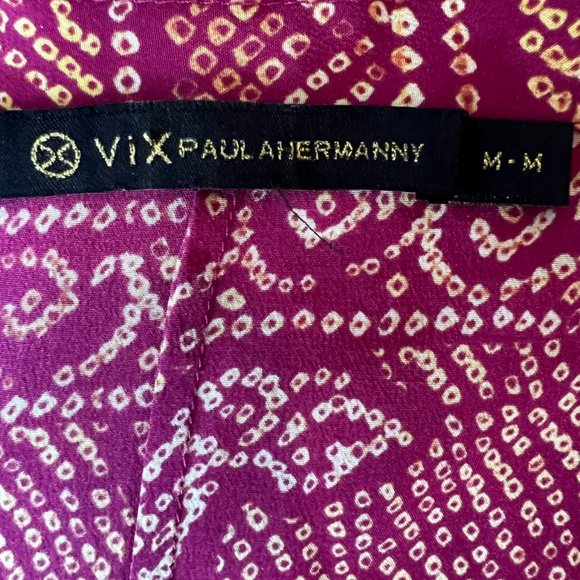 VIX Paula Hermanny Rasberry Batik Silk Wrap Maxi Skirt or Coverup, M - Picture 7 of 10